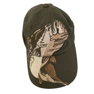 Vintage NWT Embroidered Large Mouth Bass Army Green 100% Cotton Cap